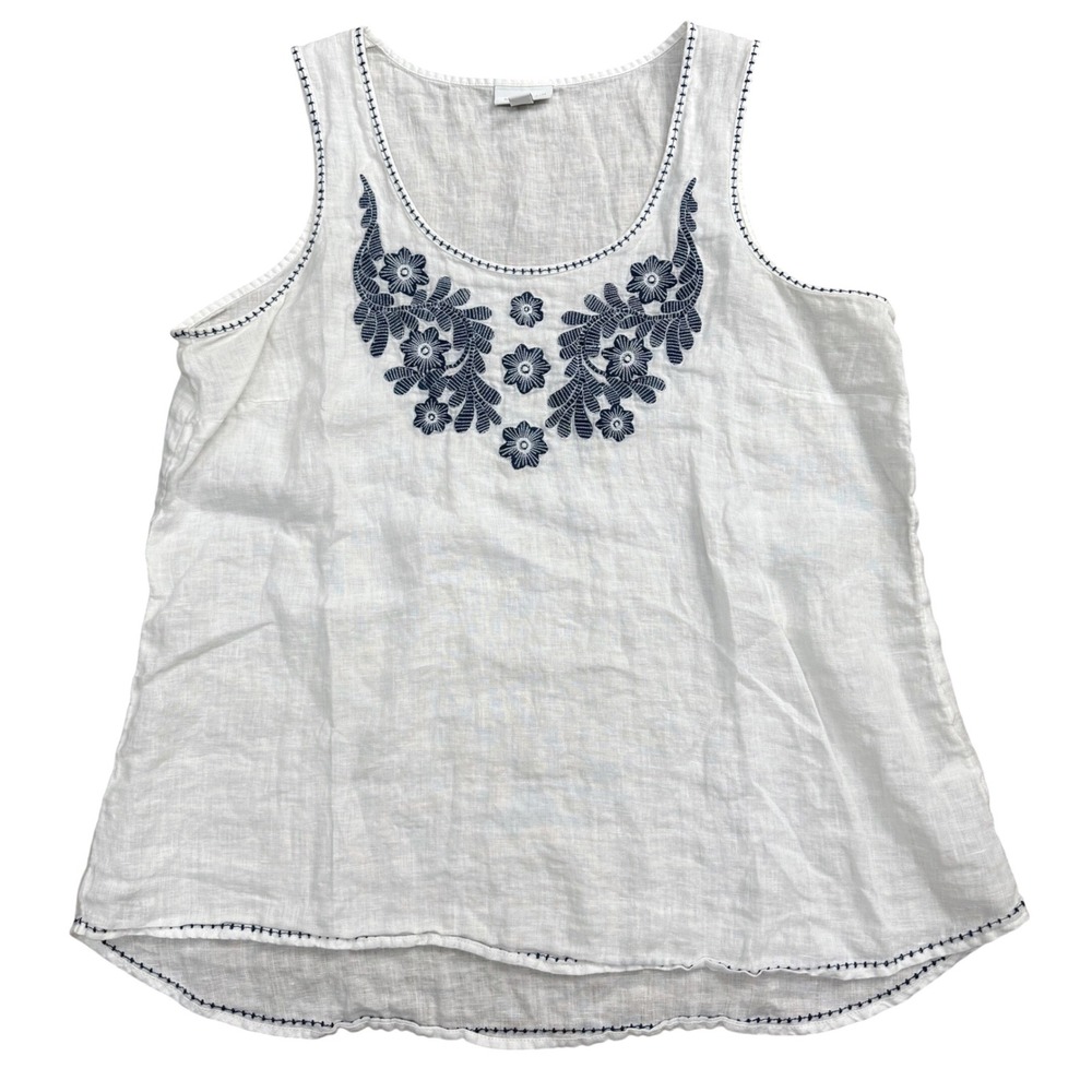 J. Jill Love Linen Embroidered Tank Top Women Size L Missy Casual Boho Organic
